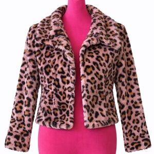 Y2K Candie’s Pink Leopard Faux Fur Cropped Coat | Size M